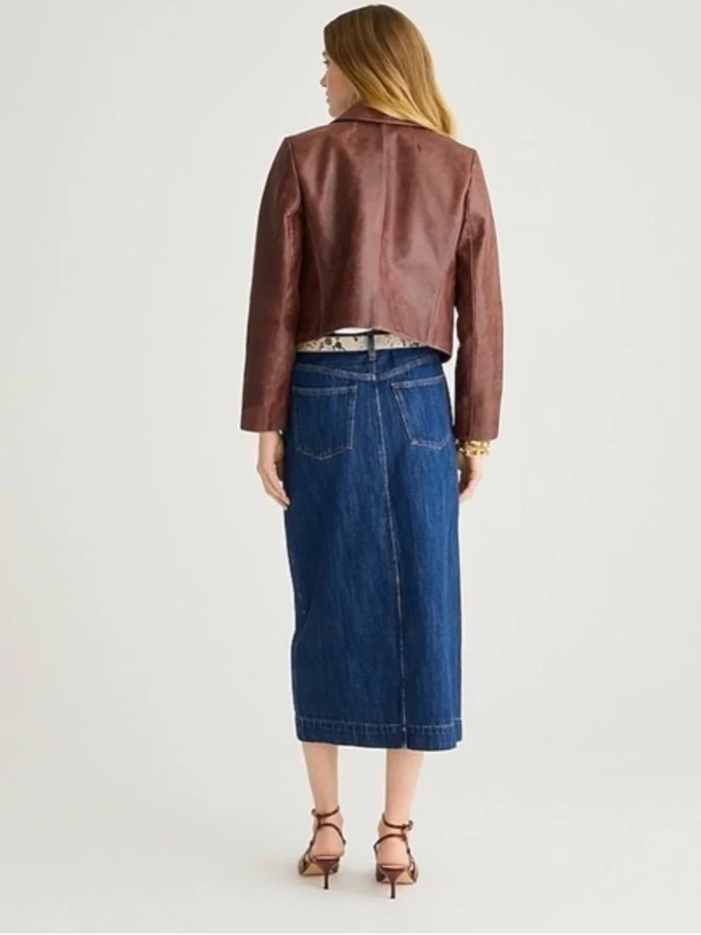 J.Crew NWT Denim Front Slit Midi Skirt in Medium Rinse Wash Women's Size‎ 28